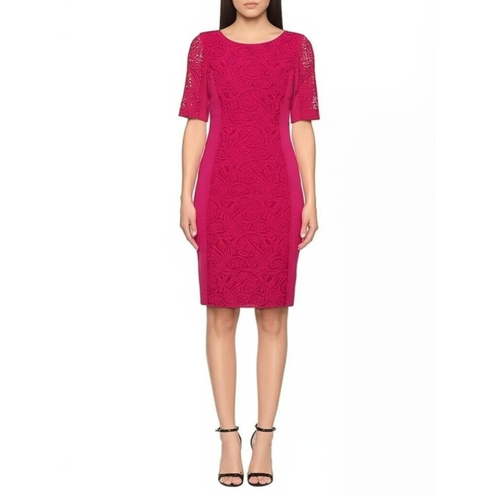 Laundry By Shelli Segal Size 6 Fuchsia Lace Paisley Pencil Dress